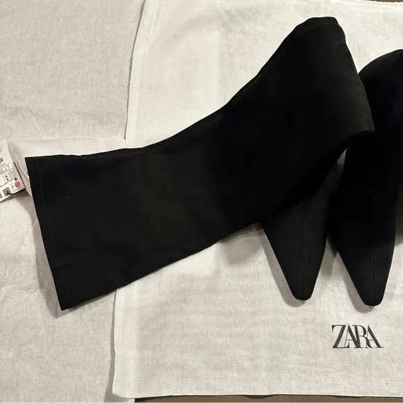 New Zara Heeled Fabric Black Over The Knee High Boots Size 8 2004/310