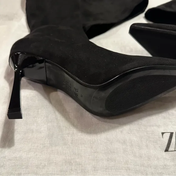 New Zara Heeled Fabric Black Over The Knee High Boots Size 8 2004/310
