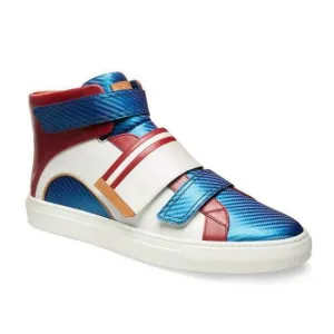 NIB BALLY HERICK WHITE RED BLUE LEATHER HI TOP STRIPE LOGO SNEAKERS 9.5 US 42.5