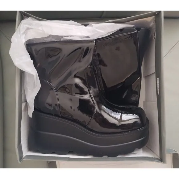 NIB Celnepho Women's Size 8 Men's Size 6.5 Goth Knee High Boots Black PU Wedge