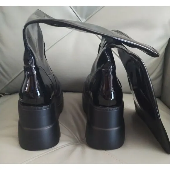 NIB Celnepho Women's Size 8 Men's Size 6.5 Goth Knee High Boots Black PU Wedge