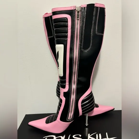 NIB Dolls Kill x Playboy Knee High Moto Boots