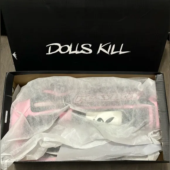 NIB Dolls Kill x Playboy Knee High Moto Boots