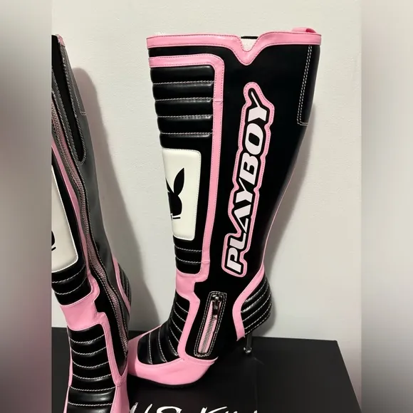 NIB Dolls Kill x Playboy Knee High Moto Boots