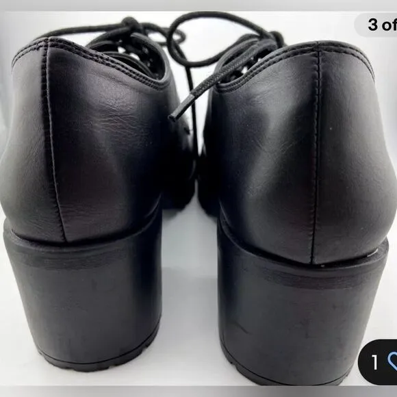 NIB MIA Women’s Vicki Black Chinky Heel Platform Lace Up Shoes 2.5” Heel- Size 7