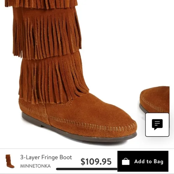 NIB MINNETONKA | Brown 3-Layer Fringe Boots | 6