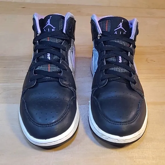Nike Air Jordan 1 Mids GS Black Purple Leather Athletic Shoes