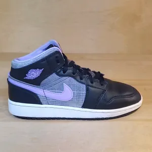 Nike Air Jordan 1 Mids GS Black Purple Leather Athletic Shoes