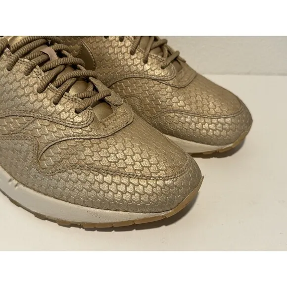 Nike Air Max 1 Womens Running Shoes Sz 12 Premium Gold Fish Sneakers 454746-900