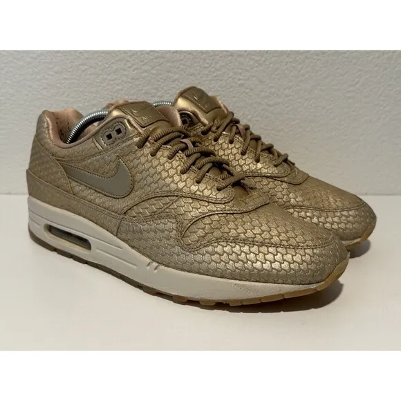 Nike Air Max 1 Womens Running Shoes Sz 12 Premium Gold Fish Sneakers 454746-900