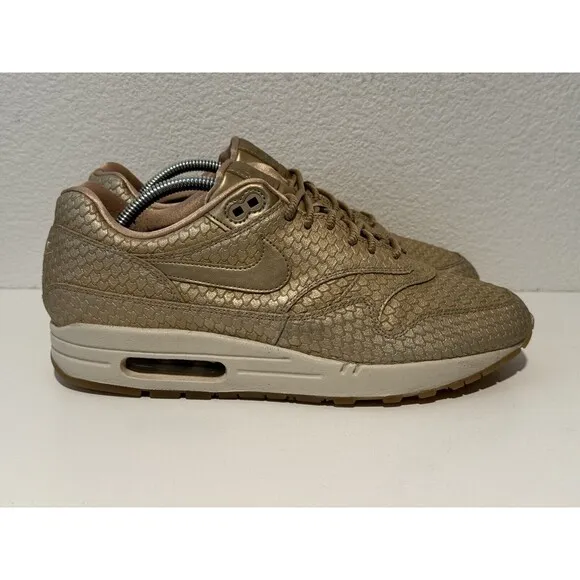 Nike Air Max 1 Womens Running Shoes Sz 12 Premium Gold Fish Sneakers 454746-900