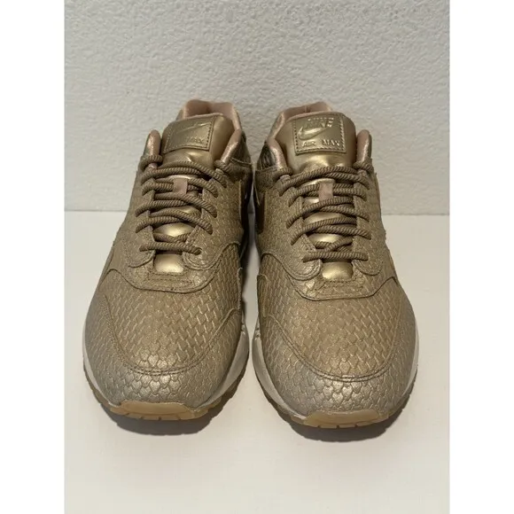 Nike Air Max 1 Womens Running Shoes Sz 12 Premium Gold Fish Sneakers 454746-900