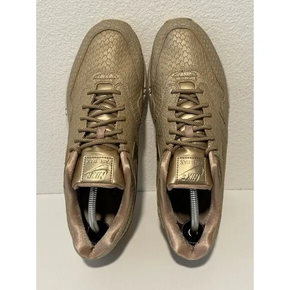 Nike Air Max 1 Womens Running Shoes Sz 12 Premium Gold Fish Sneakers 454746-900