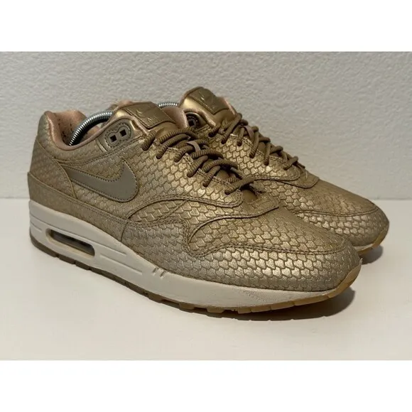Nike Air Max 1 Womens Running Shoes Sz 12 Premium Gold Fish Sneakers 454746-900