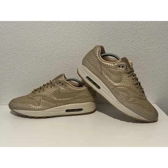 Nike Air Max 1 Womens Running Shoes Sz 12 Premium Gold Fish Sneakers 454746-900