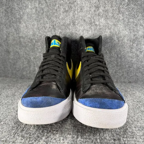 Nike Blazer Mid Mens 13 Shoes Black Blue Yellow Athletic Sneakers Peace Love
