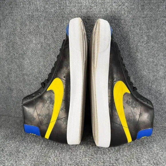 Nike Blazer Mid Mens 13 Shoes Black Blue Yellow Athletic Sneakers Peace Love