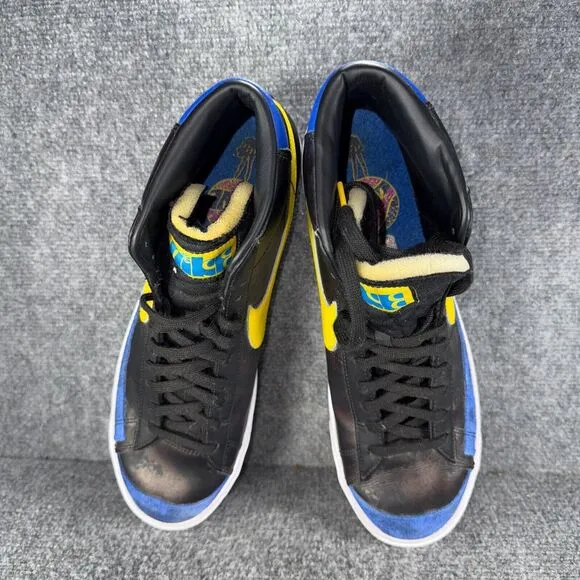 Nike Blazer Mid Mens 13 Shoes Black Blue Yellow Athletic Sneakers Peace Love