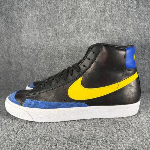 Nike Blazer Mid Mens 13 Shoes Black Blue Yellow Athletic Sneakers Peace Love