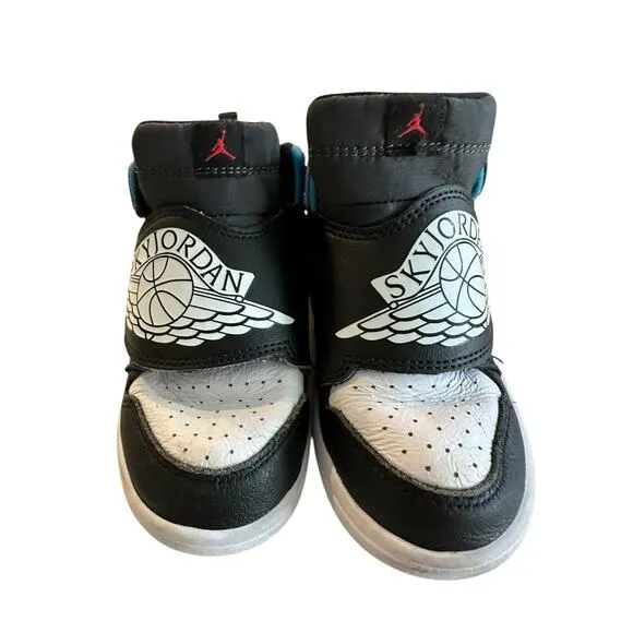 Nike Sky Jordan1 Little Kids Aqua White Black Lace Up Basketball Shoes Size 9C