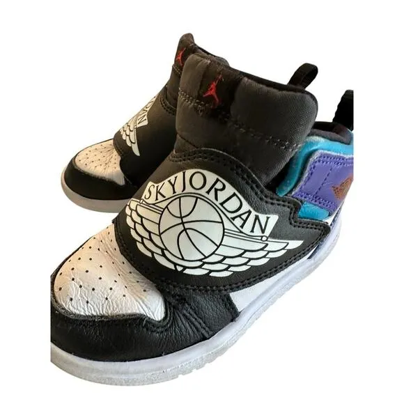 Nike Sky Jordan1 Little Kids Aqua White Black Lace Up Basketball Shoes Size 9C