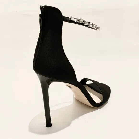 Nina Deena Black Satin Heeled Sandals Evening Stiletto Heel Pump Dress Shoes 8.5