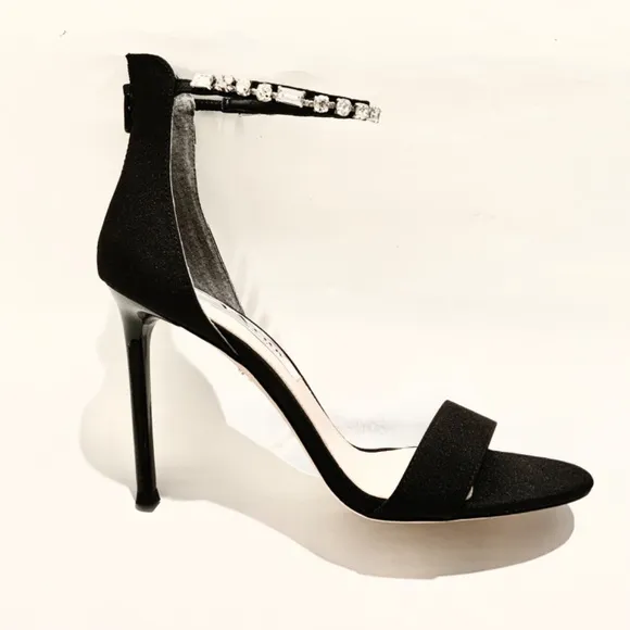 Nina Deena Black Satin Heeled Sandals Evening Stiletto Heel Pump Dress Shoes 8.5