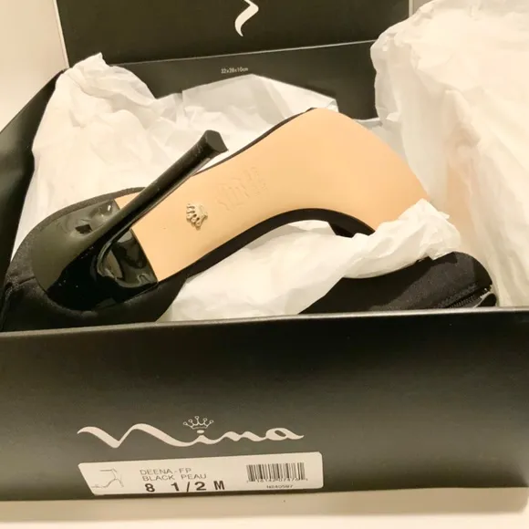 Nina Deena Black Satin Heeled Sandals Evening Stiletto Heel Pump Dress Shoes 8.5