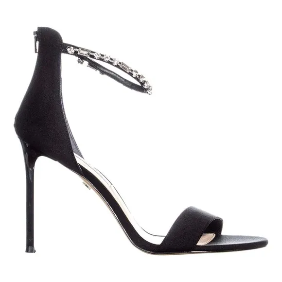Nina Deena Black Satin Heeled Sandals Evening Stiletto Heel Pump Dress Shoes 8.5