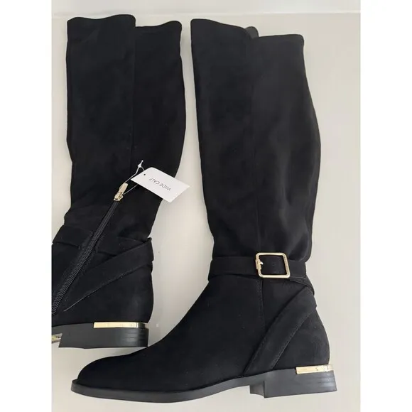 Nine West Andone Over The Knee Boots Womens Sz 8 M Black Faux suede Wide Calf