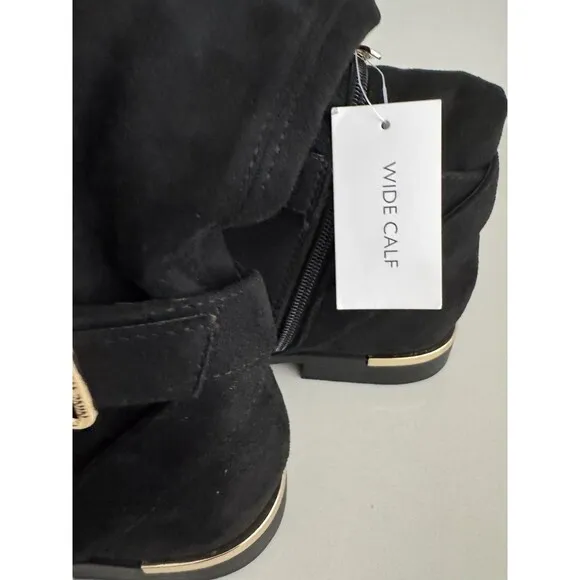 Nine West Andone Over The Knee Boots Womens Sz 8 M Black Faux suede Wide Calf