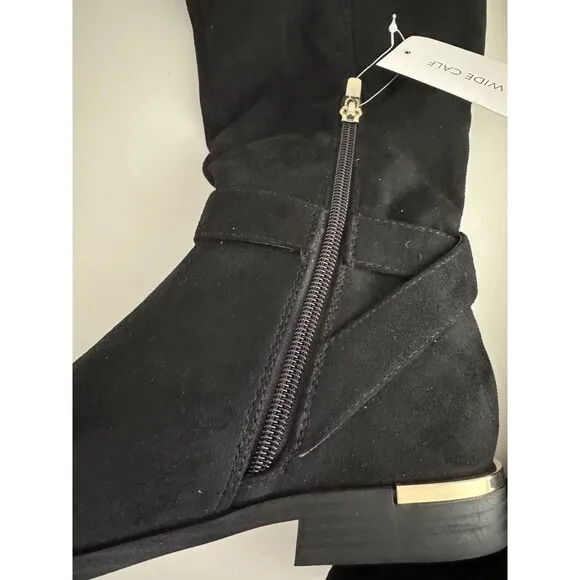Nine West Andone Over The Knee Boots Womens Sz 8 M Black Faux suede Wide Calf