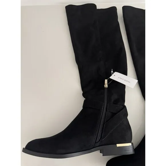 Nine West Andone Over The Knee Boots Womens Sz 8 M Black Faux suede Wide Calf