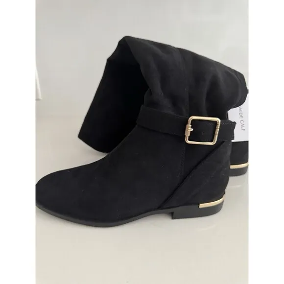 Nine West Andone Over The Knee Boots Womens Sz 8 M Black Faux suede Wide Calf