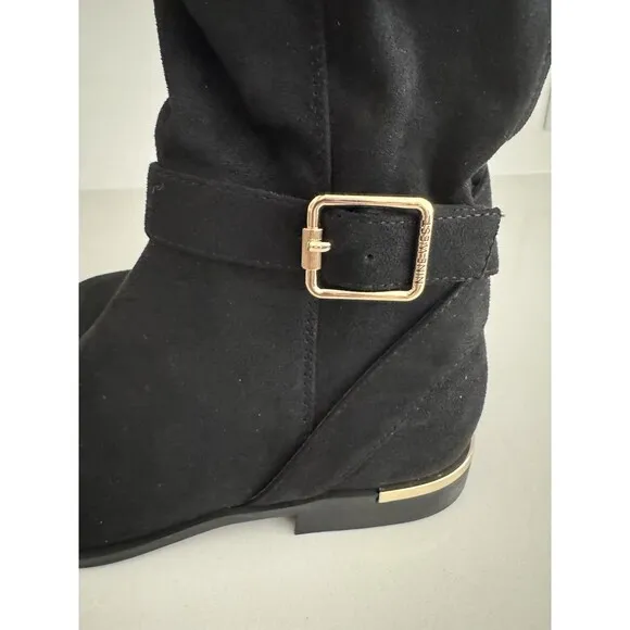 Nine West Andone Over The Knee Boots Womens Sz 8 M Black Faux suede Wide Calf
