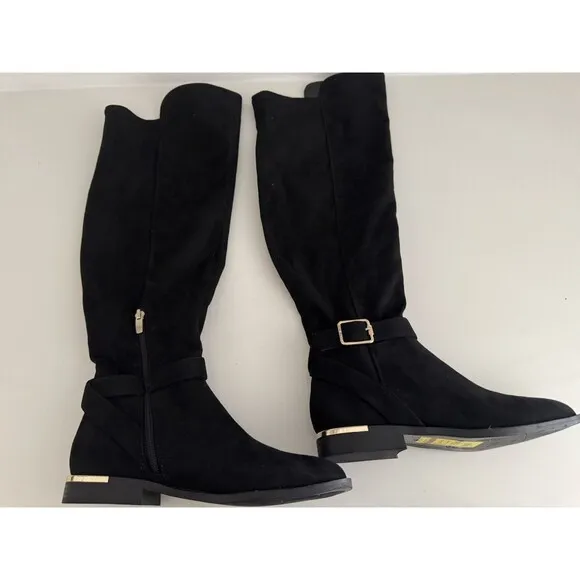 Nine West Andone Over The Knee Boots Womens Sz 8 M Black Faux suede Wide Calf