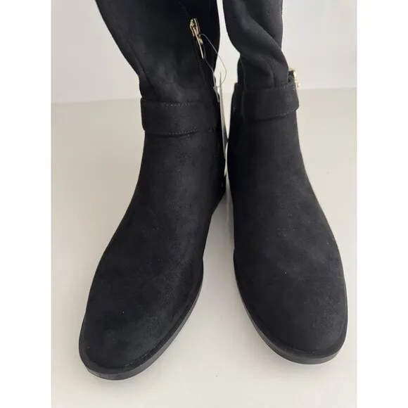 Nine West Andone Over The Knee Boots Womens Sz 8 M Black Faux suede Wide Calf