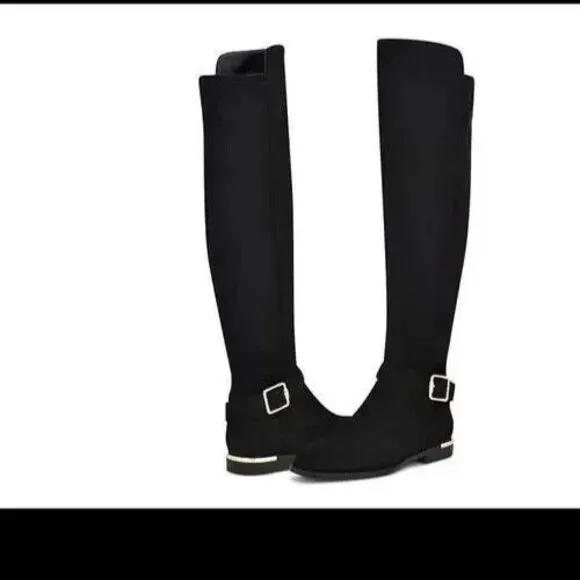 Nine West Andone Over The Knee Boots Womens Sz 8 M Black Faux suede Wide Calf