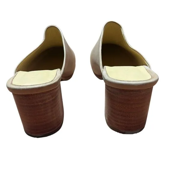 Nisolo All-Day Heeled Mule Shoes Womens Size 7.5 Almond Leather Slip On Comfort