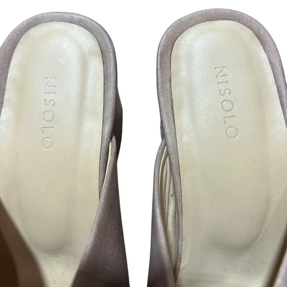 Nisolo All-Day Heeled Mule Shoes Womens Size 7.5 Almond Leather Slip On Comfort