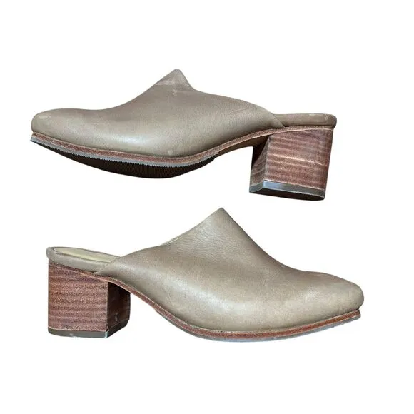 Nisolo All-Day Heeled Mule Shoes Womens Size 7.5 Almond Leather Slip On Comfort