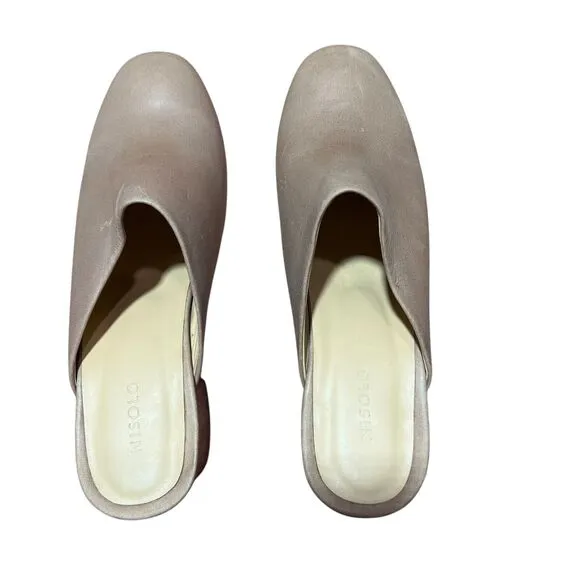 Nisolo All-Day Heeled Mule Shoes Womens Size 7.5 Almond Leather Slip On Comfort