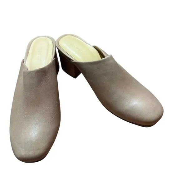 Nisolo All-Day Heeled Mule Shoes Womens Size 7.5 Almond Leather Slip On Comfort