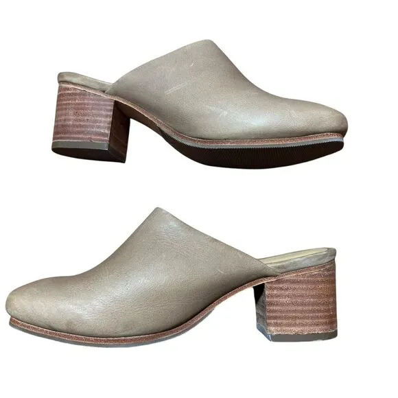 Nisolo All-Day Heeled Mule Shoes Womens Size 7.5 Almond Leather Slip On Comfort