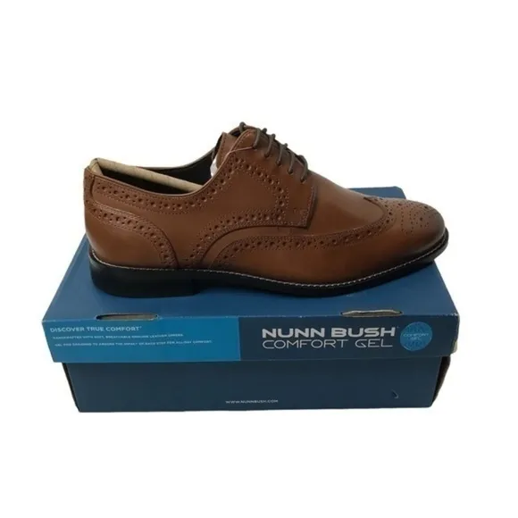 NUNN BUSH Nelson Men's Wingtip Oxford Style Shoes 10 W Wide Cognac Comfort Gel