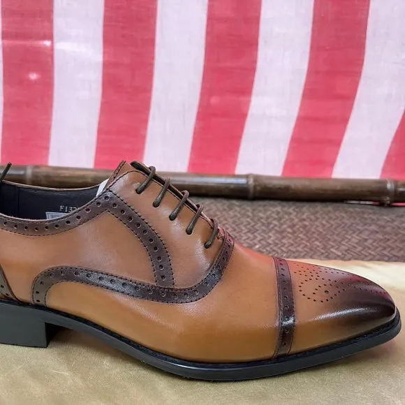 NWB Encore Fiesso genuine real Leather dress Shoes fi3227 tan loafer lace up