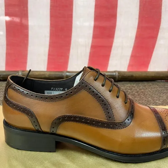 NWB Encore Fiesso genuine real Leather dress Shoes fi3227 tan loafer lace up