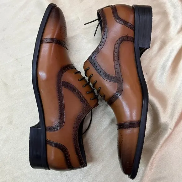 NWB Encore Fiesso genuine real Leather dress Shoes fi3227 tan loafer lace up