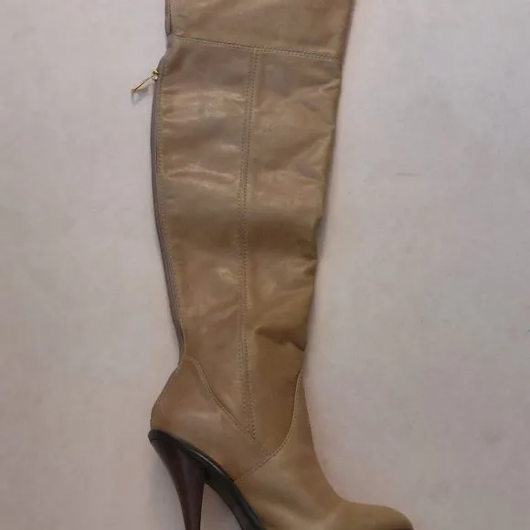 NWOB BCBGMaxazaria Over the knee Tan Leather High Heel Boots Retail $595