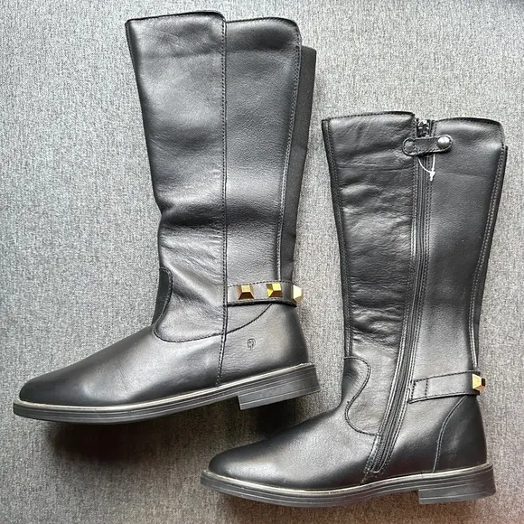 NWOB Primigi Black Leather Studded Knee High Boot w/ Zipper - Size 36 EU | 4 US